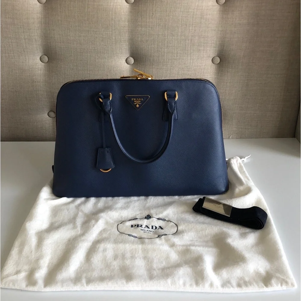 PRADA authentic blue saffiano luxe leather small satchel - Picture 3 of 11